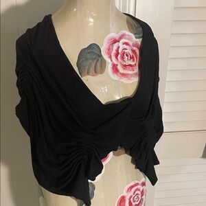 Elm Design Black Ruched Two Front Snaps  Shoulder Wrap Jersey Like Shrug